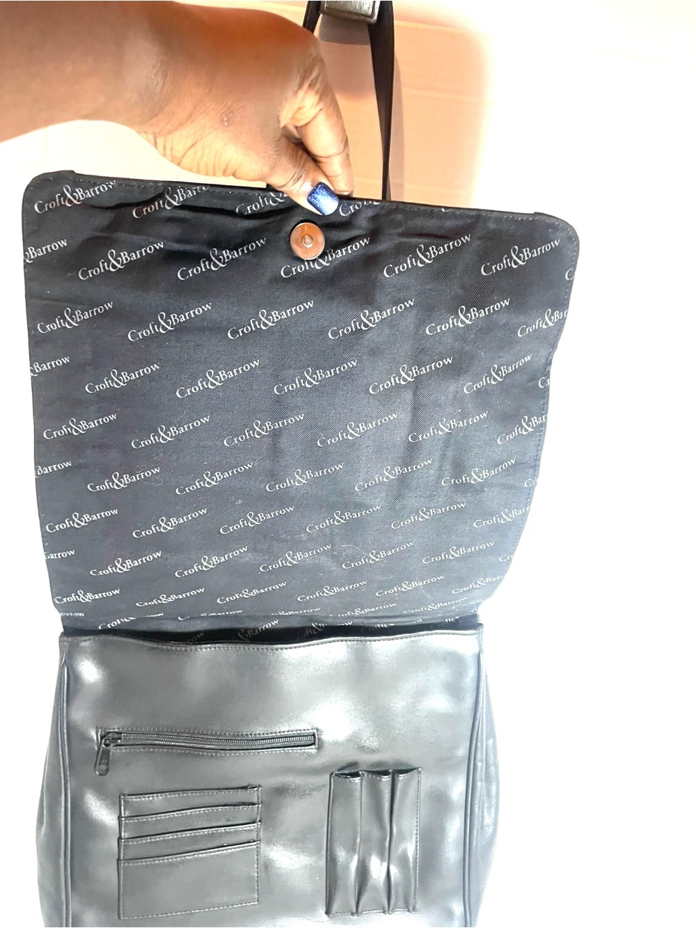 Croft & Barrow Genuine Leather Satchel Messenger Bag Black Y2K Removable Strap - Picture 11 of 15